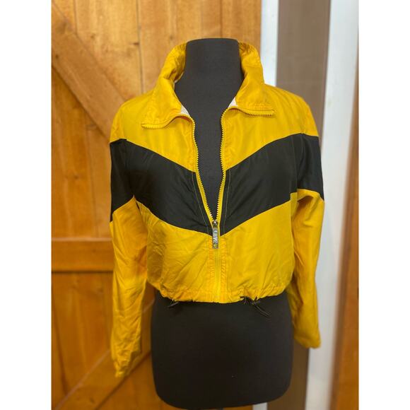 Women's Large Yellow Black Jacket LOVE GUC Cropped - Picture 2 of 8